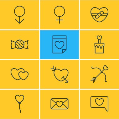 12 tutku simgeler vektör Illustration. Lolipop, kadın, Messenger ve diğer elemanların düzenlenebilir paketi.