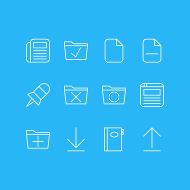 12 büro simgeler vektör Illustration. Belge, silme, Not ve diğer öğeleri düzenlenebilir paketi.