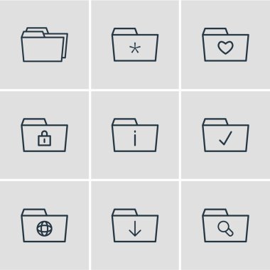 9 dosya simgeler vektör Illustration. Düzenlenebilir paket bitmiş, bilgi, kapalı ve diğer öğeleri.