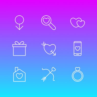 9 tutku simgeler vektör Illustration. Aşk tanrısı, ok, Büyüteç'i ve diğer öğeleri düzenlenebilir paketi.