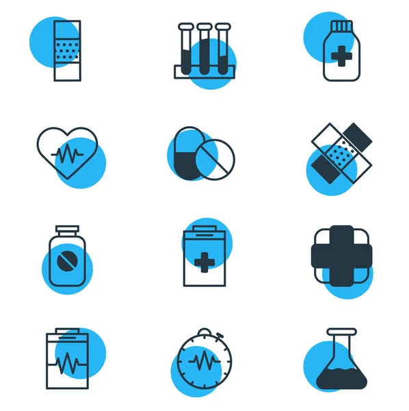 Vector Illustration of 12 Medicine Icons (dalam bahasa Inggris). Paket Teredit Dari Aspirin, Farmasi, Perawatan Dan Elemen Lainnya . - Stok Vektor
