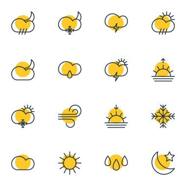 Vector Illustration Of 16 Sky Icons. Editable Pack Of Moon Month, Drip, Snowflake And Other Elements. clipart