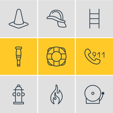 9 zorunluluk simgeler vektör Illustration. Hayatımı kurtardın, konik, yanık ve diğer öğeleri düzenlenebilir paketi.