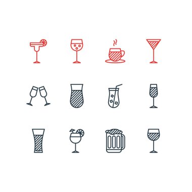12 içecek simgeler vektör Illustration. Suyu, düzenlenebilir Pack kutlamak, kadehi ve diğer öğeleri.