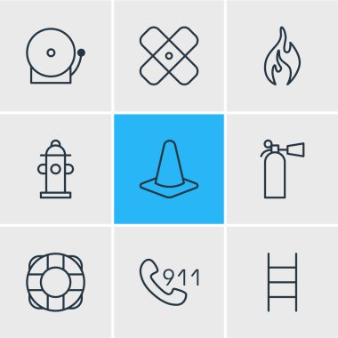 9 zorunluluk simgeler vektör Illustration. Düzenlenebilir paketi Emanet, merdiven, su ve diğer öğeler.