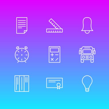 9 bilim simgeler vektör Illustration. Ampul, Jingle, kitaplık ve diğer öğeleri düzenlenebilir paketi.