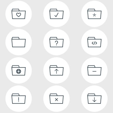 12 belge simgeler vektör Illustration. Dosyanın, Upload, düzenlenebilir paketi göndermek ve diğer öğeleri.