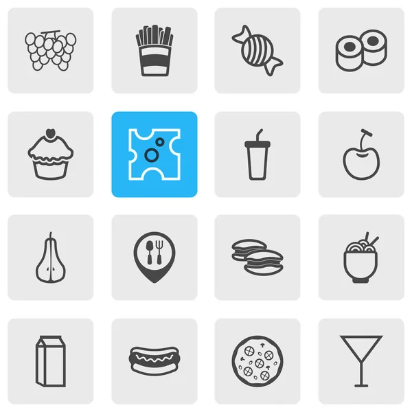 Ilustración vectorial de 16 iconos de la comida. Paquete editable de papa, magdalena, caramelo y otros elementos . — Archivo Imágenes Vectoriales