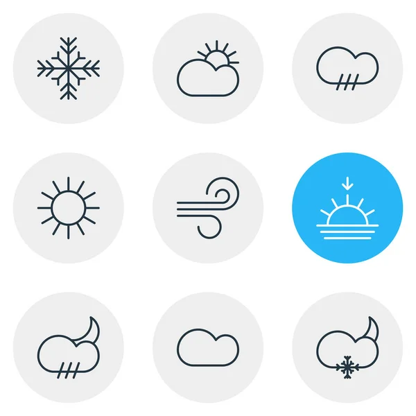 9 날씨 아이콘 벡터 일러스트입니다. 눈, 비오의 편집 가능한 팩, 햇빛 및 기타 요소. — 스톡 벡터
