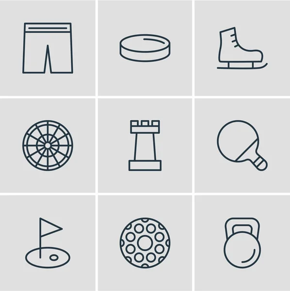 Ilustración vectorial de 9 iconos deportivos. Paquete editable de pong, peso, peón y otros elementos . — Vector de stock