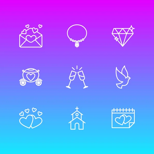 Vektorillustration av 9 engagemang ikoner. Redigerbara Pack smycken, lysande, kärlek och andra element. — Stock vektor