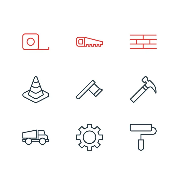 Vector Illustration Of 9 Construction Icons. Editable Pack Of Cogwheel, Barrier, Hatchet And Other Elements. — Stock Vector