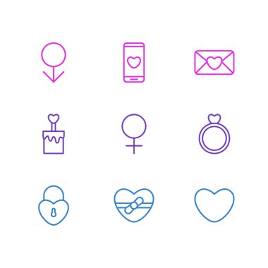 9 tutku simgeler vektör Illustration. Erkek, bugünü, kilit ve diğer öğeleri düzenlenebilir sürüsü.