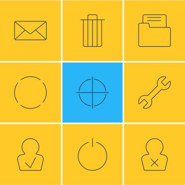 9 arayüzü simgeler vektör Illustration. Kapama, çöp, zarf ve diğer öğeleri düzenlenebilir sürüsü.