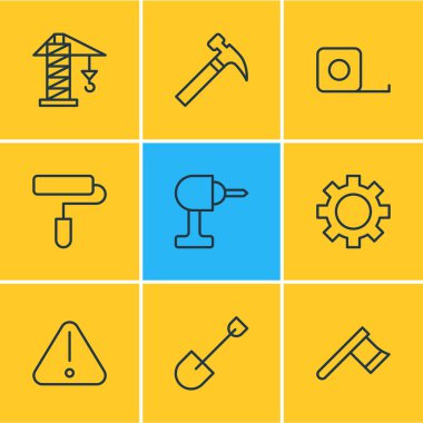 9 inşaat simgeler vektör Illustration. Tanıtıcının düzenlenebilir Pack vurmak, karikatür, silindir elemanları.