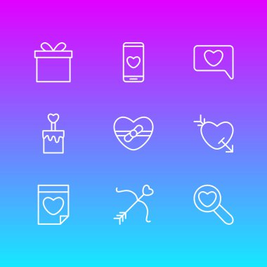 9 Amour simgeler vektör Illustration. Smartphone, hediye, hediye ve diğer öğeleri düzenlenebilir paketi.