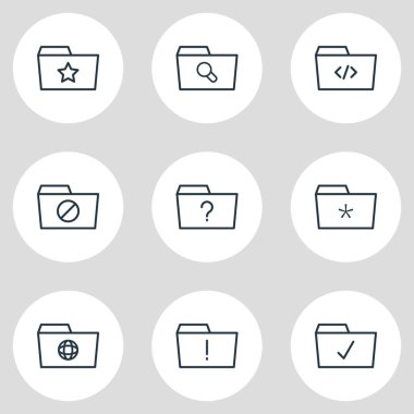 9 klasör simgeleri vektör Illustration. Soru, sabitlenmiş, komut dosyası ve diğer öğeleri düzenlenebilir paketi.