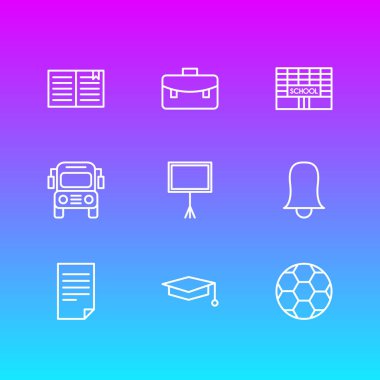 9 eğitim simgeler vektör Illustration. Araba, ders kitabı, kap ve diğer öğeleri düzenlenebilir paketi.