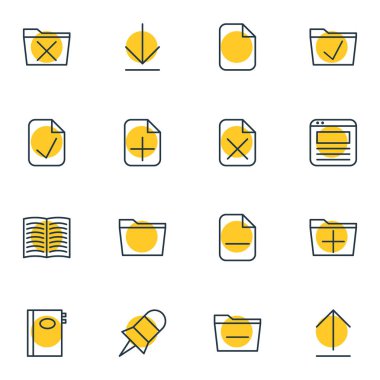 16 Bürosu simgeler vektör Illustration. Düzenlenebilir paket yükleme, şablon, ders kitabı ve diğer öğeleri.