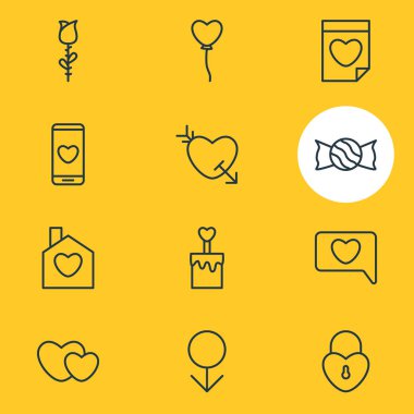 12 tutku simgeler vektör Illustration. Hearts, Messenger, akıllı telefon ve diğer öğeleri düzenlenebilir paketi.