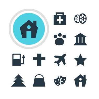 12 yerde simgeler vektör Illustration. Ev, maskeler, eczane ve diğer öğeleri düzenlenebilir sürüsü.