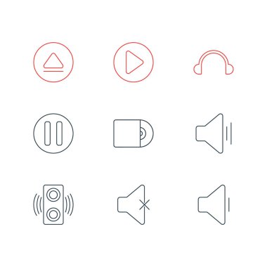 9 melodi simgeler vektör Illustration. Sessiz düzenlenebilir paket, başlangıç, ses ve diğer öğeleri.