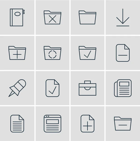 Ilustración vectorial de 16 iconos de oficina. Paquete editable de cartera, eliminar, plantilla y otros elementos . — Archivo Imágenes Vectoriales