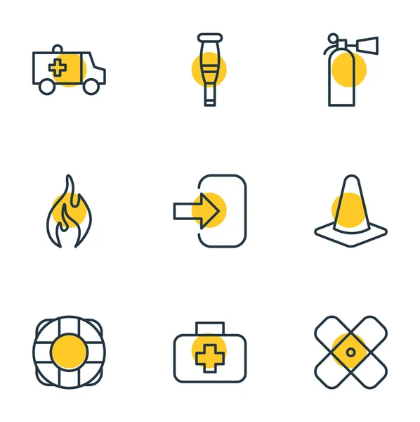 Illustration vectorielle de 9 icônes d'urgence. Pack modifiable de sauvetage, Spike, porte et autres éléments . — Image vectorielle
