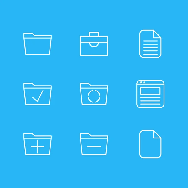 Vektorillustration av 9 Office-ikoner. Redigerbara Pack för att ta bort mappen, lastning, sida och andra element. — Stock vektor