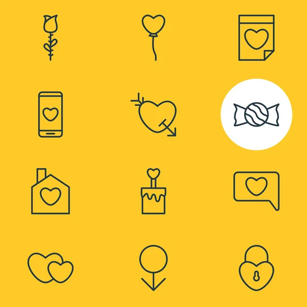 Ilustración vectorial de 12 iconos de la pasión. Paquete editable de corazones, Mensajero, Smartphone y otros elementos . — Archivo Imágenes Vectoriales
