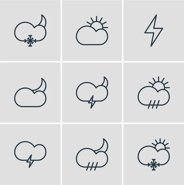 Vector Illustration Of 9 Atmosphere Icons. Editable Pack Of Cloud, Lightning, Moon Month And Other Elements. — Stock Vector