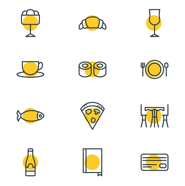 Vector Illustration Of 12 Eating Icons. Editable Pack Of Pepperoni, Seafood, Sundae And Other Elements. — Stock Vector