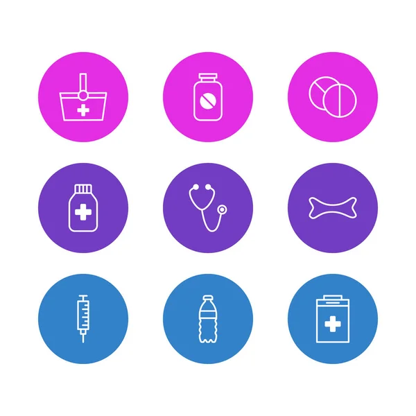 Ilustracja wektorowa 9 ikon medycyny. Edytowalne Pack kosz, kostnego, aspiryna i inne elementy. — Wektor stockowy