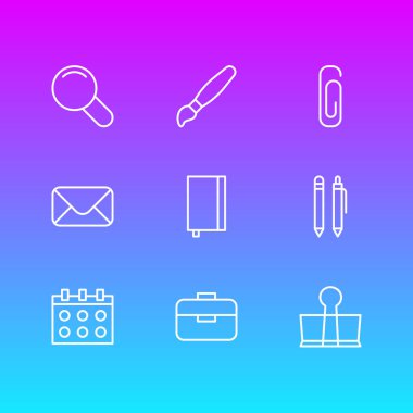 9 araçları simgeler vektör Illustration. Zoom, ataç, Tarih ve diğer öğeleri düzenlenebilir paketi.