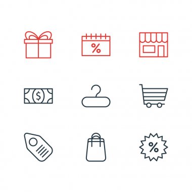9 toptan simgeler vektör Illustration. Düzenlenebilir paket raf, indirim, hediye ve diğer öğeleri.