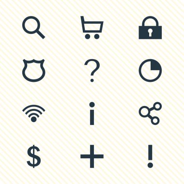 12 üye simgeler vektör Illustration. Asma kilit, kablosuz bağlantı, kalkan ve diğer öğeleri düzenlenebilir paketi.