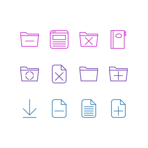 Vektorové ilustrace 12 kancelář ikon. Upravitelné Pack přidat, odebrat, šablon a dalších prvků. — Stockový vektor