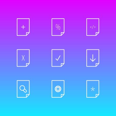 9 sayfa simgeler vektör Illustration. Yüzde, arama, Upload ve diğer öğeleri düzenlenebilir paketi.