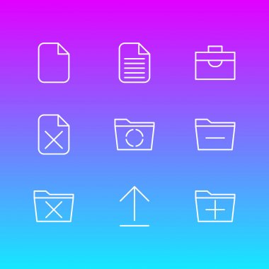 9 Office simgeler vektör Illustration. Boş düzenlenebilir paketi, yükleme, ekleme ve diğer öğeleri.