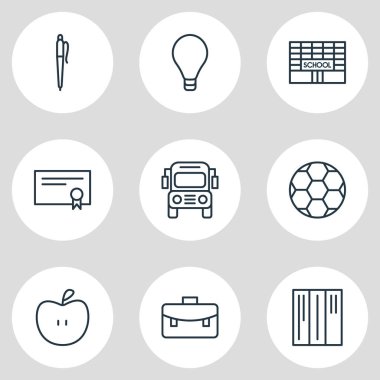 9 bilim simgeler vektör Illustration. Araba, Portföy, ampul ve diğer öğeleri düzenlenebilir paketi.