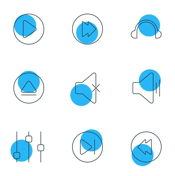 Ilustracja wektorowa 9 ikon melodii. Edytowalne Pakiet zaawansowany, Start, Bezdźwięczny i innych elementów. — Wektor stockowy