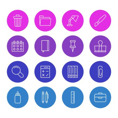 16 araçlar simgeler vektör Illustration. Işığı, arşiv, boya ve diğer öğeleri düzenlenebilir paketi.