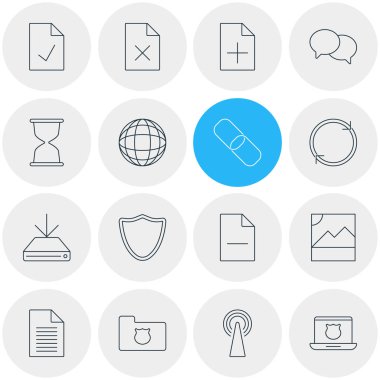 16 Web Simgeler Vektör Illustration. Zinciri, düzenlenebilir paket güvenli Laptop, kum saati öğeleri.