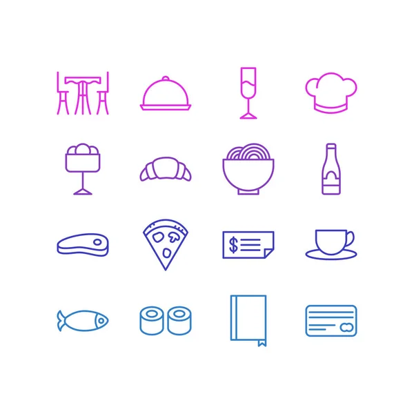 16 Cafe ikonok vektoros illusztráció. Szerkeszthető Pack, Pepperoni, Tea, könyv és más elemek. — Stock Vector