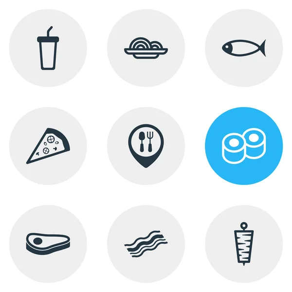 Ilustración vectorial de 9 iconos de la alimentación. Paquete editable de bistec, Doner, pasta y otros elementos . — Archivo Imágenes Vectoriales