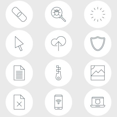 12 Internet simgeler vektör Illustration. İşaretçi, telefon, zinciri ve diğer öğeleri düzenlenebilir paketi.