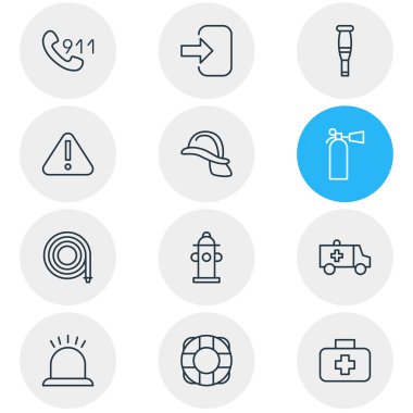 12 zorunluluk simgeler vektör Illustration. Kask, kapı, cankurtaran ve diğer öğeleri düzenlenebilir paketi.