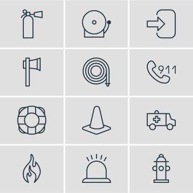 12 çok simgeler vektör Illustration. Düzenlenebilir paket Emanet, Siren, Alarm ve diğer öğeleri.