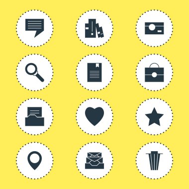 12 Web Simgeler Vektör Illustration. Belge dizini, aşk, yakalama ve diğer öğeleri düzenlenebilir paketi.