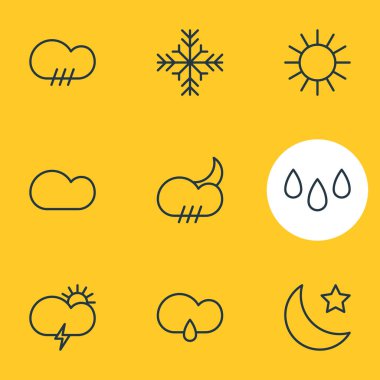 9 gökyüzü simgeler vektör Illustration. Güneş ışığı, yağmur düzenlenebilir Pack, damla ve diğer öğeleri.